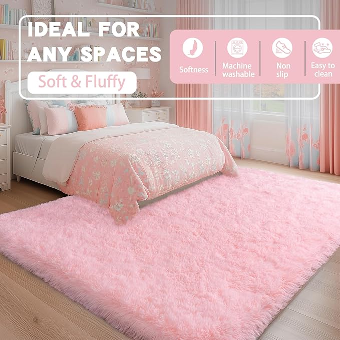 Large Rugs for Living Room 10x14 Pink Area Rug, Soft Fluffy Furry Plush Carpet for Bedroom Girls Kids Room, Non-Slip Indoor Floor Rug, Big Shag Throw Rug for Home Decor