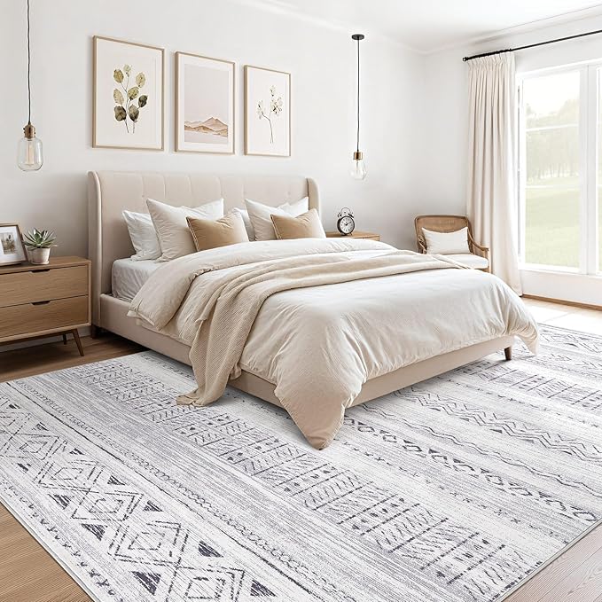 Area Rugs for Living Room Washable Living Room Rug Soft Neutral Indoor Floor Carpet Non-Slip Stain Resistant Modern Boho Rugs for Bedroom Dining Room Kids Room Nursery Office Home Grey