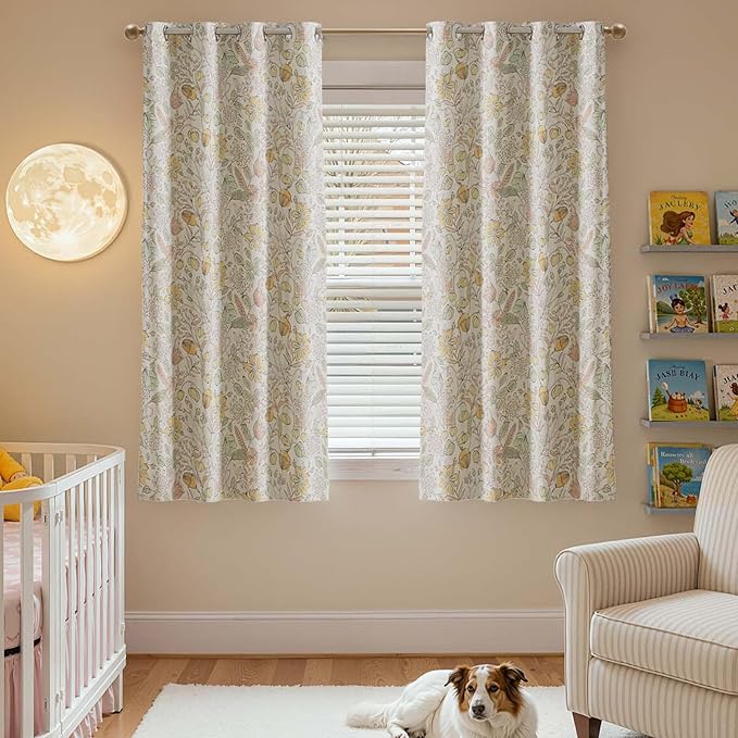 jinchan Nursery Curtains 95% Blackout Yellow Floral Curtains for Girls Room, 63 Inch Length Farmhouse Drapes for Bedroom Living Room Darkening Window Treatment Fall Decor Grommet Top Set of 2 Panels