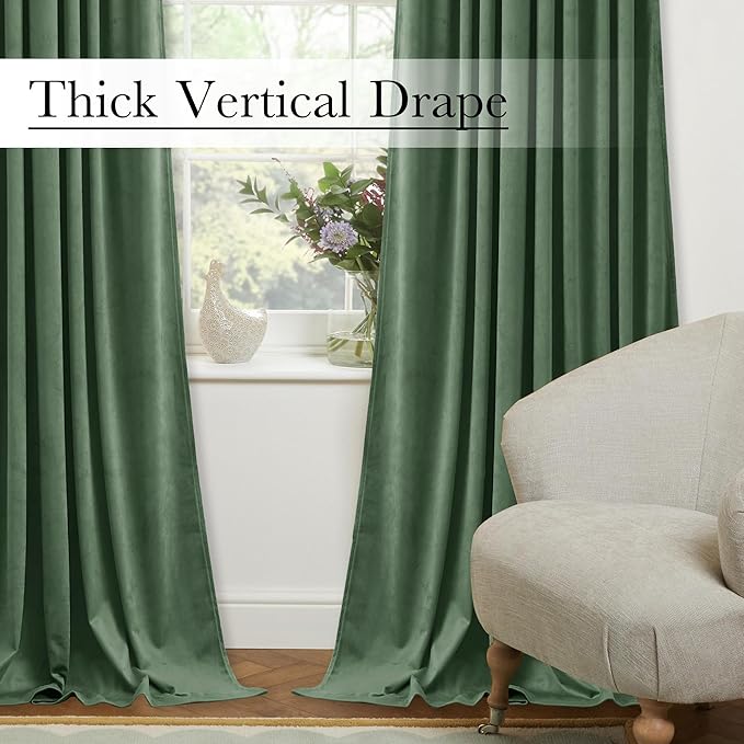 StangH Emerald Green Velvet Curtains Room Darkening Soft Drapes with Back Tab for Bedroom Living Room Home Theater Thermal Insulated Window Treatment Energy Efficient, 52x108 Inch, 2 Panels