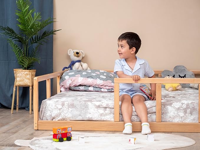 BUSY WOOD Montessori Bed for Toddlers - Toddler Floor Bed Twin - Twin Bed Rails for Toddlers - Montessori Floor Bed Toddler - Scandinavian Bed Frame - Platform Bed - Toddler Bed Frame (Model 10)
