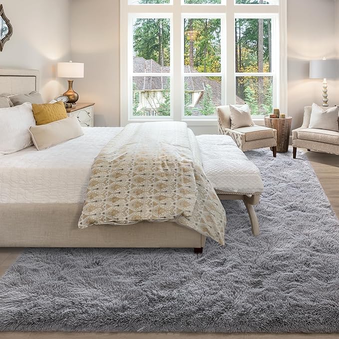 Merelax Soft Modern Indoor Large Shaggy Rug for Livingroom Bedroom Dorm Kids Room Home Decor, Non-Slip Plush Fluffy Furry Fur Area Rugs Comfy Nursery Accent Floor Carpet 9x12 Feet, Grey