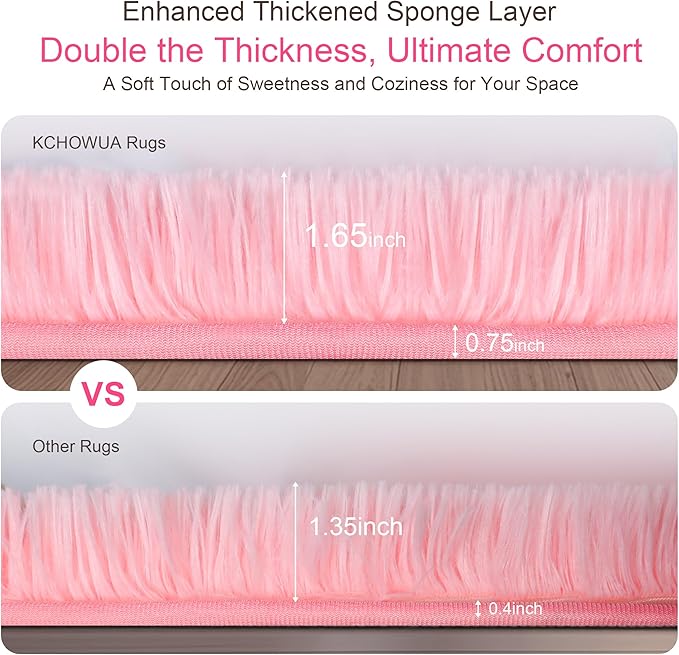 Thick Area Rug 4x6 Pink Fluffy Shag – Ultra Soft Thickened Plush Washable Carpet, Non-Slip Fuzzy Shaggy Rug for Girls Bedroom, Kids’ Room, Nursery, Baby, Dorm, Living Room Cozy Décor