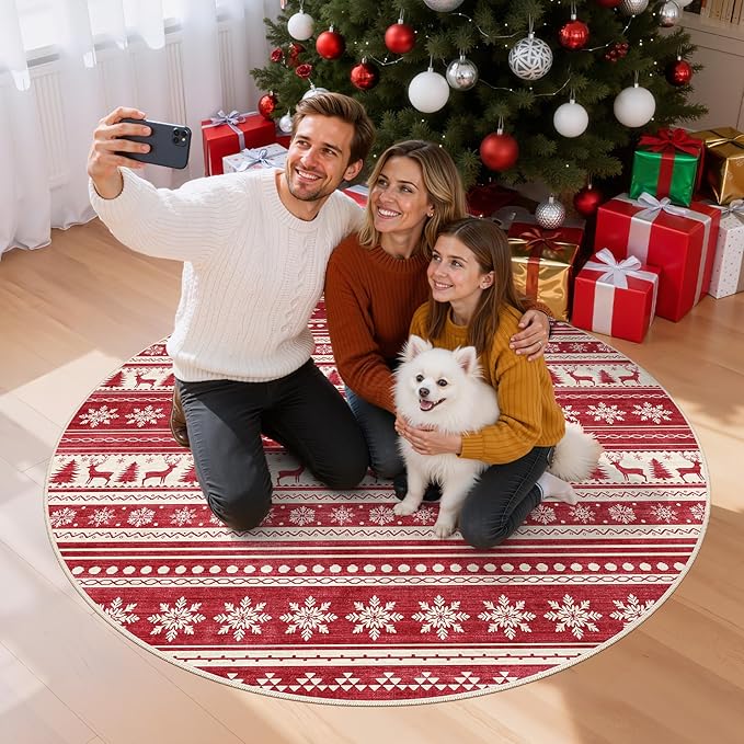 Area Rugs for Living Room Washable Living Room Rug Soft Neutral Indoor Floor Carpet Non-Slip Stain Resistant Modern Boho Rugs for Bedroom Dining Room Kids Room Nursery Office Home Red