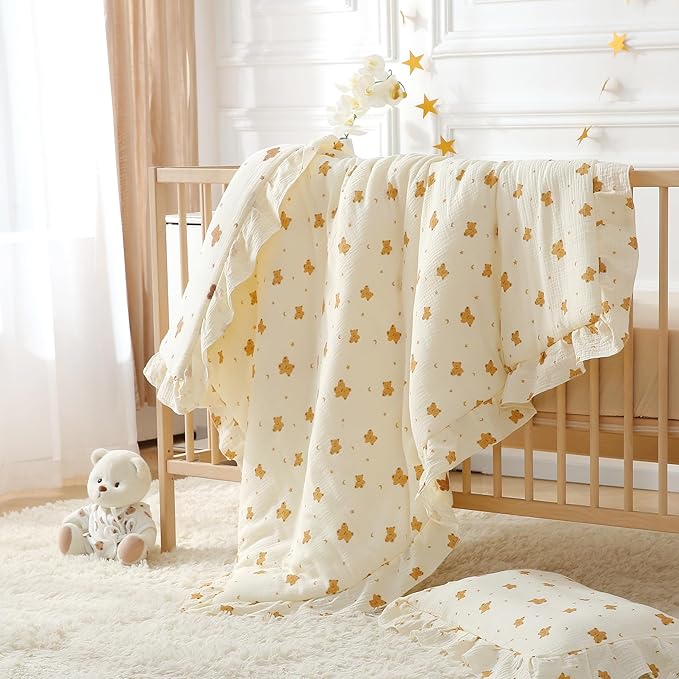 100% Cotton Muslin Crib Comforter/Quilt,Ultra Soft Cozy Reversible Baby Blanket,All Season Toddler Blankets for Boys and Girls, Machine Washable,41"x48"