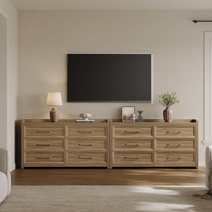 SICOTAS 6 Drawer Dresser for Bedroom-56.4" Extra-Wide Wooden Chest of Drawers with Large Storage, Long Dresser TV Stand with Drawers, Mid Century Modern Closet Dressers for Nursery, Brown Oak