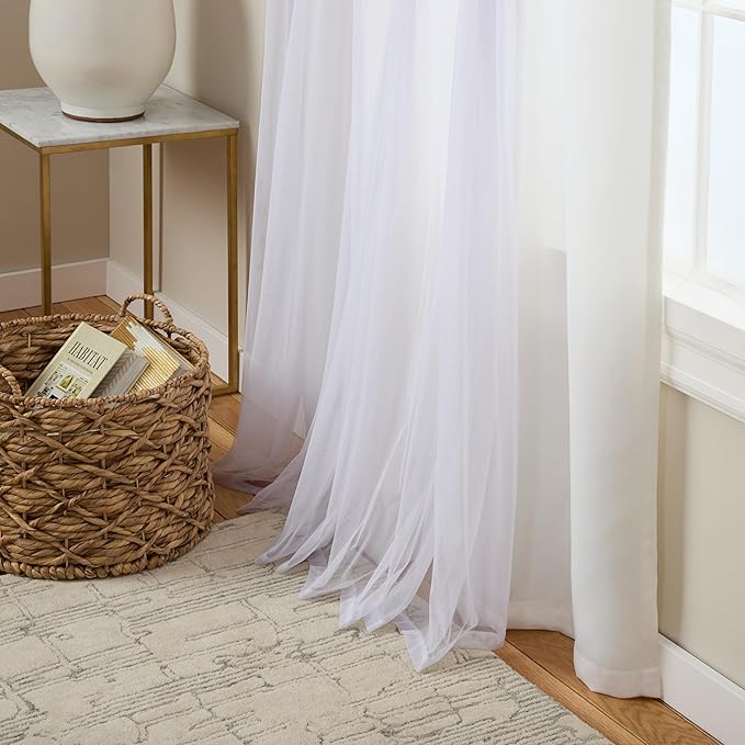 TOWN & COUNTRY LUXE Talia Double Layer Indoor Curtains, Sheer and Room Darkening Blackout, Grommet Top, Energy Efficient, 2-Pack Set, 52"x84", Winter White