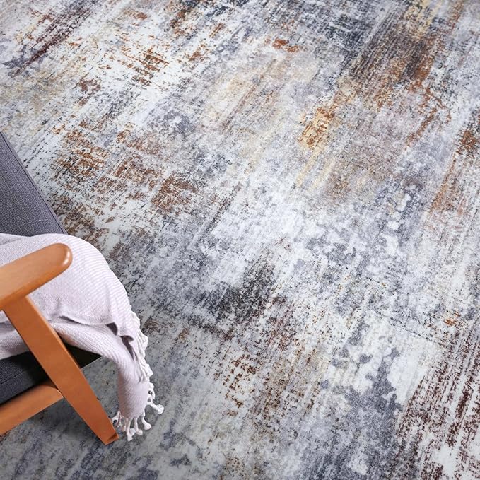 IOHOUZE Abstract Runner Rug 3x14 Ft Washable Runners for Hallways, Non Slip Kitchen Runner Printed Faux Wool Entryway Runner Indoor, Modern Abstract Floor Carpet for Hall Stair, Orange Grey