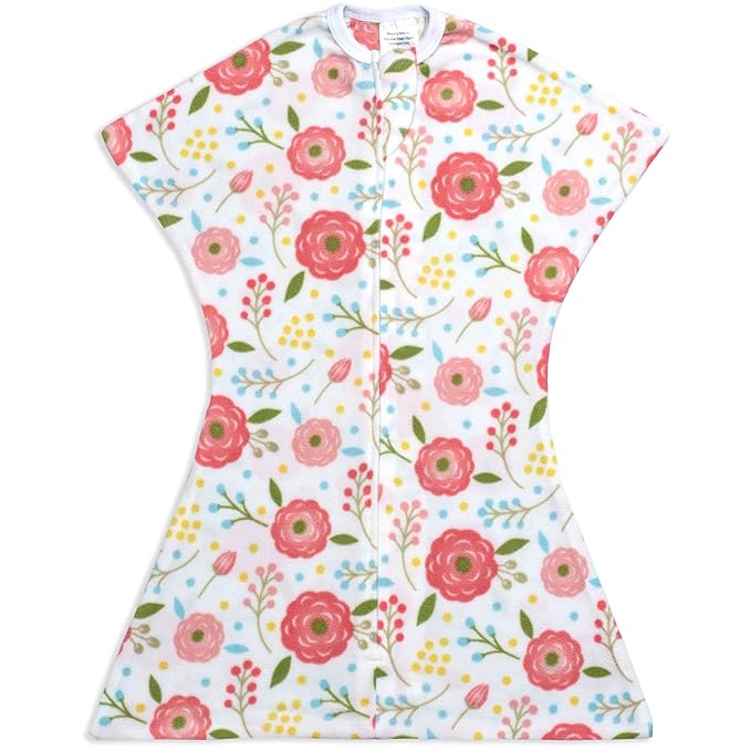 SleepingBaby Fleece Zipadee-Zip Transition Swaddle and Snuggle Strap Bundle - Roomy Baby Swaddle Blanket with Zipper Convenience and Wearable Blanket Accessory, Pretty Poppy, Medium (6-12 Month)
