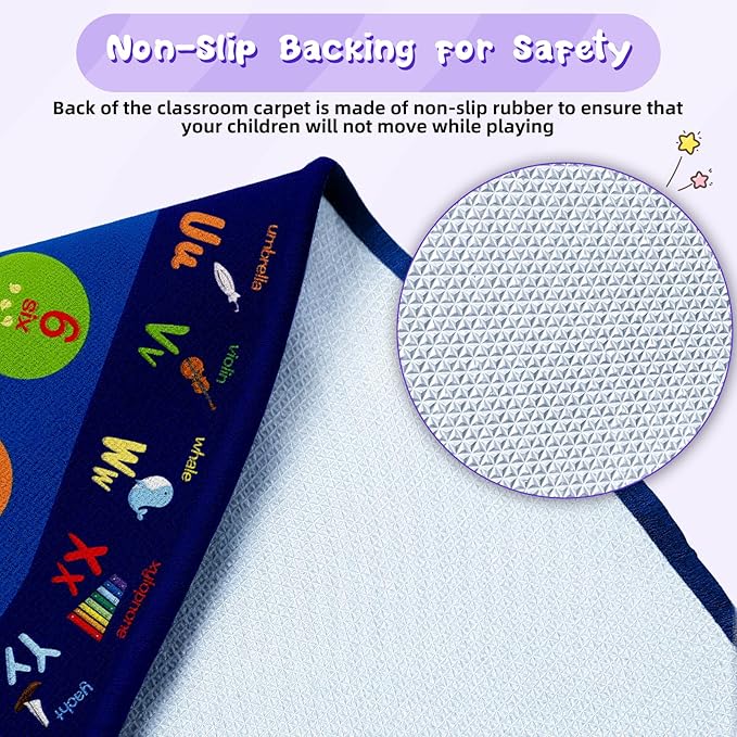 Classroom Rug, 6.56×9ft Large Capet Kids Rugs for Playroom Learning ABC Alphabet Numbers, Daycare Preschool Rugs for Elementary, Non-Slip Educational Area Rugs for School, Home