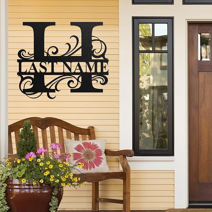 LULLBABYMALL Custom Metal Signs - Last Name Sign, Split Letter Monogram, Letter H, Family Name Wall Art, Outdoor Metal Signs, Personalized Wedding Gift