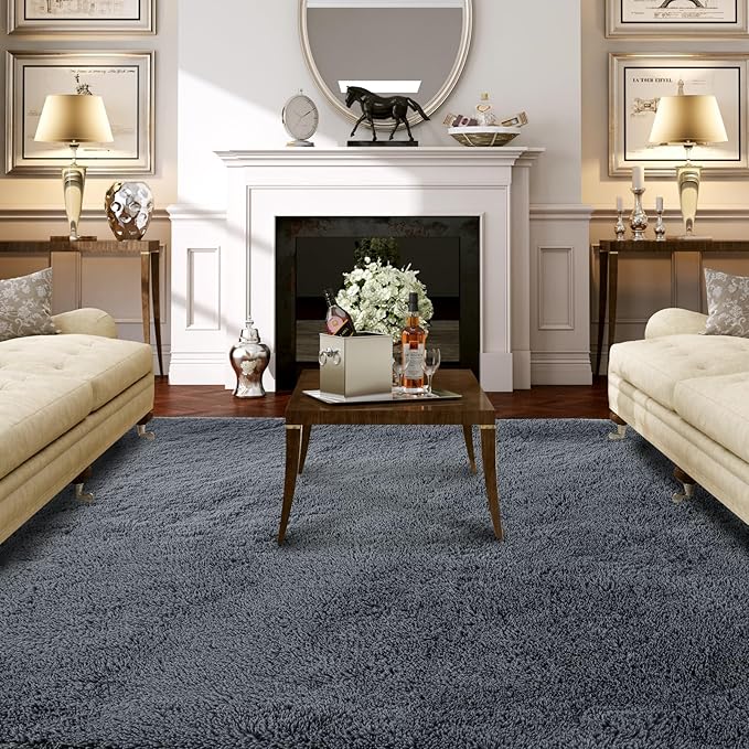 Large Rug for Living Room 10x12: Area Rug 10x12 Grey Rugs for Living Room - Shag Rug 10x12 Soft Plush Fuzzy Modern Indoor Shaggy Carpet for Bedroom.