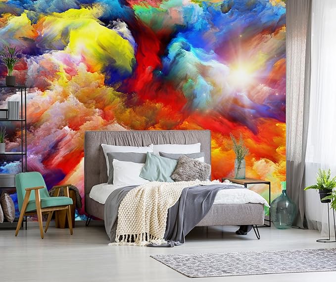Abstract Cloud Wallpaper Colorful Large Kids Room Wall Mural for Bedroom Ceiling（Not Peel and Stick）