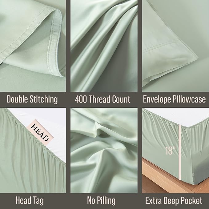 Bella Coterie Luxury Bamboo Viscose Queen Size Sheet Set | 100% Organically Grown | Ultra Soft | Cooling for Hot Sleepers | 18" Deep Pocket [Sea Glass]