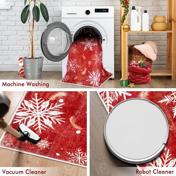 5x7 Machine Washable Christmas Area Rug, Non-Slip Floor Rugs for Kids, Low Pile Room Carpet for Living Room, Bedroom, Dining Room & Nursery(5x7 Snowflake)