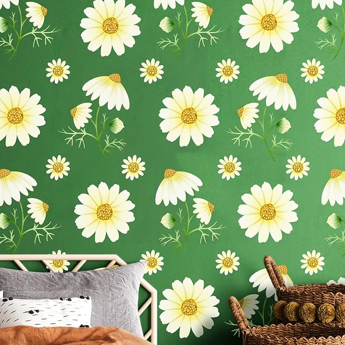 Daisy Flowers Wall Decals Peel and Stick, Vinyl Watercolor Yellow Daisy Floral Wall Stickers Removable, Retro Wall Decor for Nursery Baby Toddler Room Kids Girls Bedroom Playroom
