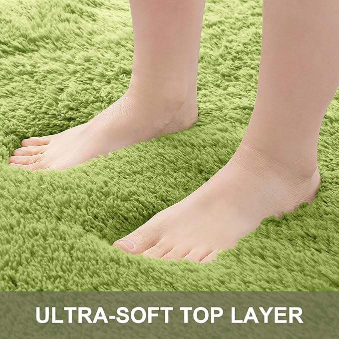 OLANLY 2x3 Machine Washable Small Bedside Rug, Soft Fluffy Shaggy Entryway Throw Rugs for Bedroom, Living Room, Indoor Floor Carpet for Kids Girl Boy, Nursery Rooms, Home Decor Aesthetic, Grass Green