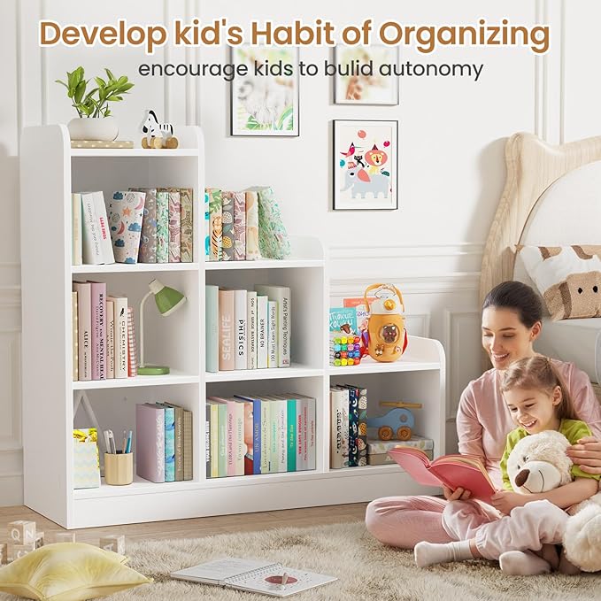 Montessori Shelf 6-Section Wooden Storage Cabinet, Kids Toy Storage Organizer Book Shelf for Kids Rooms, Classroom, Playroom, Nursery, Preschool Book Shelves