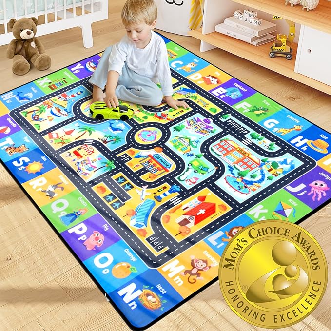 ABC Kids Rugs for Playroom 5x7FT Non-Slip Play Carpet Baby Play Mat for Floor Washable Alphabet Nursery Preschool Daycare Classroom Carpet