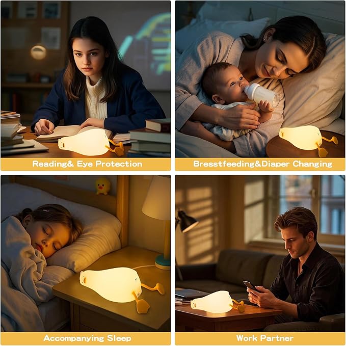 Lying Flat Duck Night Light,Cute White Elephant Gifts,Existential Crisis Duck Lamp,Silicone Squishy Animal Nursery Nightlight, Dimmable/Rechargeable Bedside Touch Lamp,Xmas Gifts for Baby Adults Kids