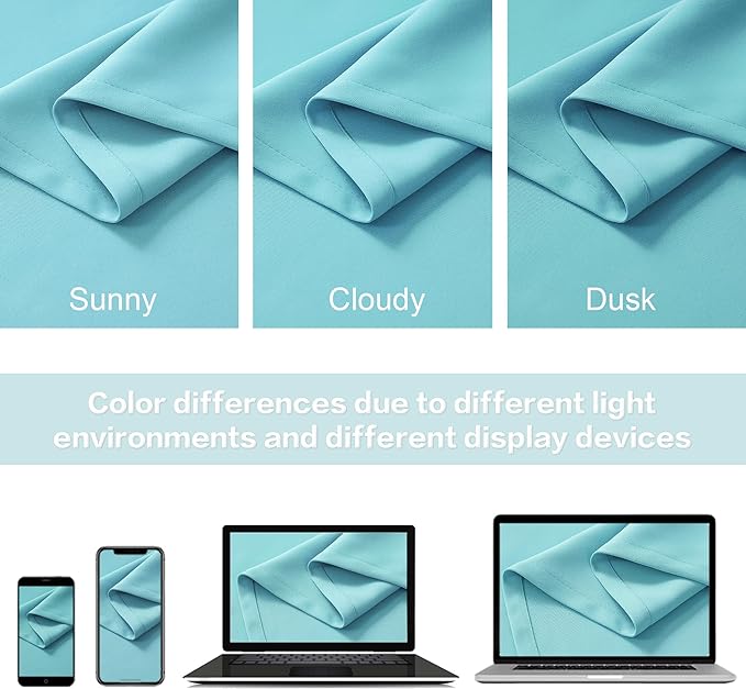 DUALIFE Aqua Color Curtains for Bedroom Rod Pocket Back Tab Window Treatment Panels Room Darkening Drapes for Living Room 52 x 63 Inch, Aqua Blue, 2 Panels Set