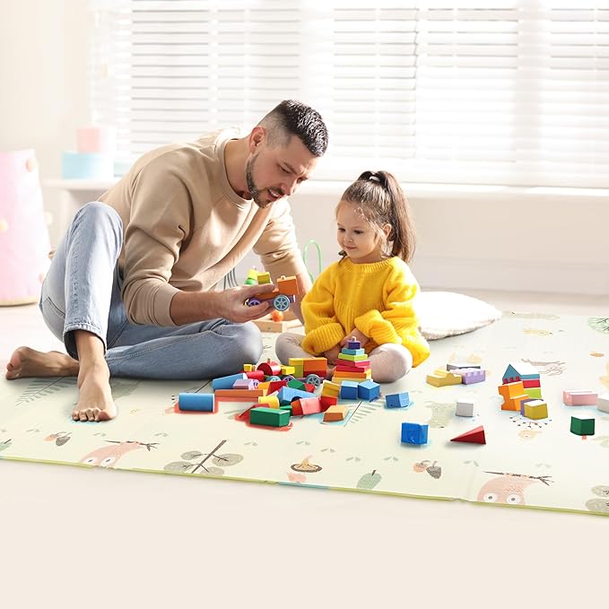 Bammax X-Large 78" x 70" x 0.4" Waterproof XPE Foam Baby Play Mat + Travel Bag | Waterproof, Reversible & Foldable Padded Playmat | Baby Crawling Mat & Kids Play Mat – Maze & Bears