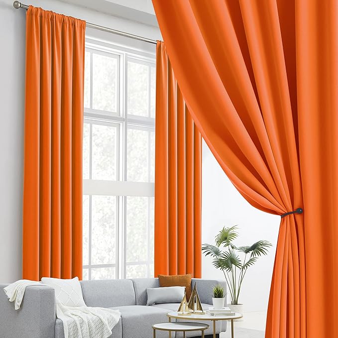 DUALIFE Extra Long Curtains for Sliding Glass Door - Fall Decor Curtains for Living Room Bedroom 52x108 Inch,Back Tab and Rod Pocket,2 Panels