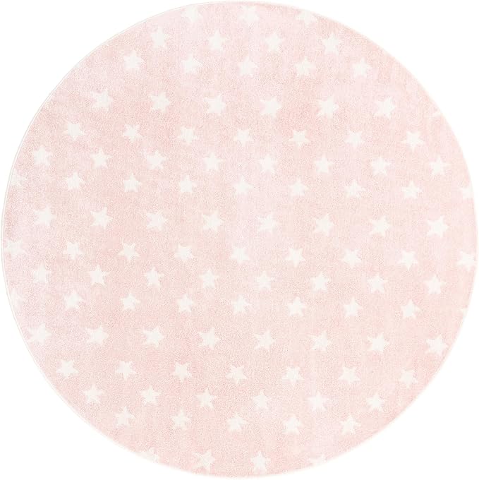 Unique Loom Whimsy Kids Collection Area Rug - Stars (7' 10" Round, Pink/ Ivory)