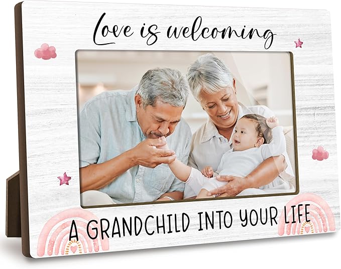 First Christmas Rainbow Baby Picture Frame - Gender Reveal Decorations and Baby Shower Gifts for New Mom Grandparent Pregnancy Announcement Newborn Nursery 4 X 6 Inch Grandparent Keepsake Frame - A20