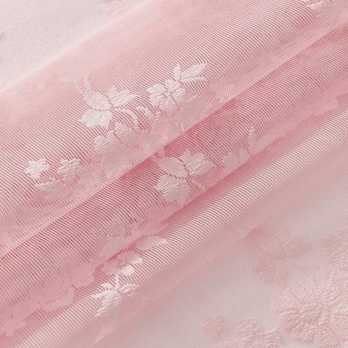 Kotile Pink Lace Curtains 45 Inch Length, Vintage Floral Embroidered Short Lace Cafe Curtains for Small Windows, Rod Pocket Privacy Sheer Lace Curtain 2 Panels Set, Each 52 x 45 Inch, Pink