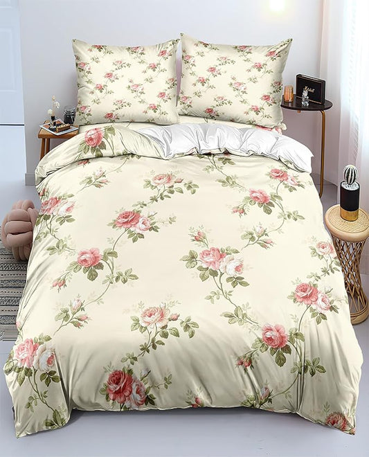 Garden Style Pink Floral Duvet Cover Full Chic Shabby White Pink Floral Bedding Sets Botanical Comforter Cover Aesthetic Boho Bedding Collection