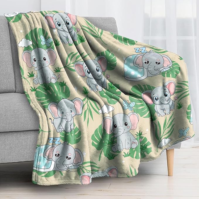 Ultra Soft Fleece Blanket- Lightweight & Warm Throw Blanket for Couch, Cozy Plush Sherpa Blanket for Adults Kids, Durable & Easy Care (Elephant, 50x60 in)