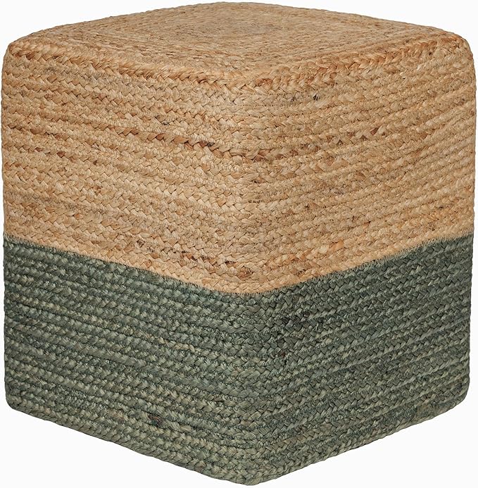 REDEARTH · Cube Pouf Foot Stool Ottoman - Jute Braided Pouffe Poof Accent Sitting Footrest for The Living Room, Bedroom, Nursery, Patio, Lounge & Other Rooms (14.5”X14.5”X16”; Natural Olive)
