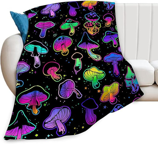 Colorful Mushroom Gifts and Decor - Soft Warm Cozy Fleece Mushroom Blanket for Girls, Women, Kids, Adults - 80"x60"