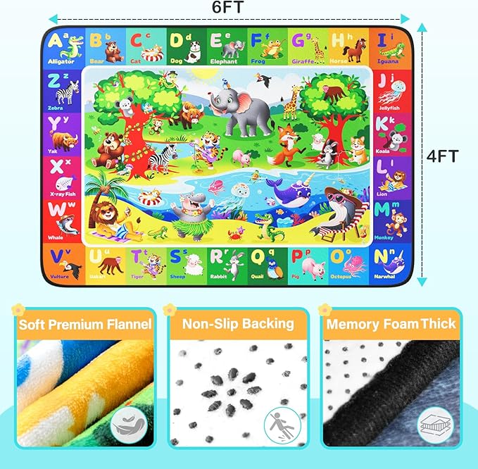 ABC Kids Rugs for Playroom 4x6FT Non-Slip Play Carpet Baby Play Mat for Floor Washable Alphabet Nursery Preschool Daycare Classroom Carpet