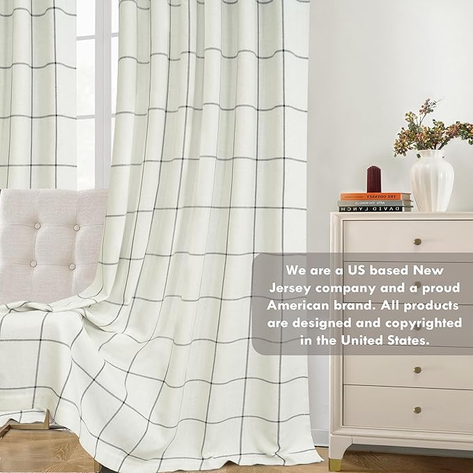 DriftAway 2 Panels 100% Blackout Windowpane Plaid Linen Curtains Double Layer Drapes for Bedroom 108 Inches Long Farmhouse Thermal Insulated 3.25 Inch Rod Pocket Back Tab for Living Room Black