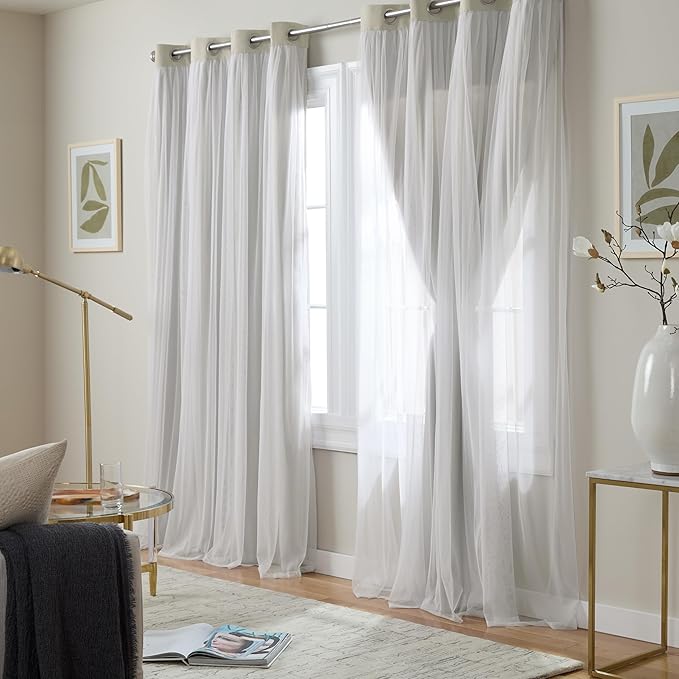 TOWN & COUNTRY LUXE Talia Double Layer Indoor Curtains, Sheer and Room Darkening Blackout, Grommet Top, Energy Efficient, 2-Pack Set, 52"x84", Cloud Grey