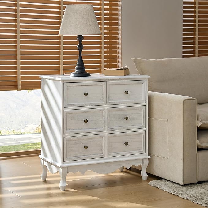 HULALA HOME 3-Drawer Nightstand with Charging Station, Drawer Organizer with Wood Legs, Farmhouse Solid Wood Nightstand(White)