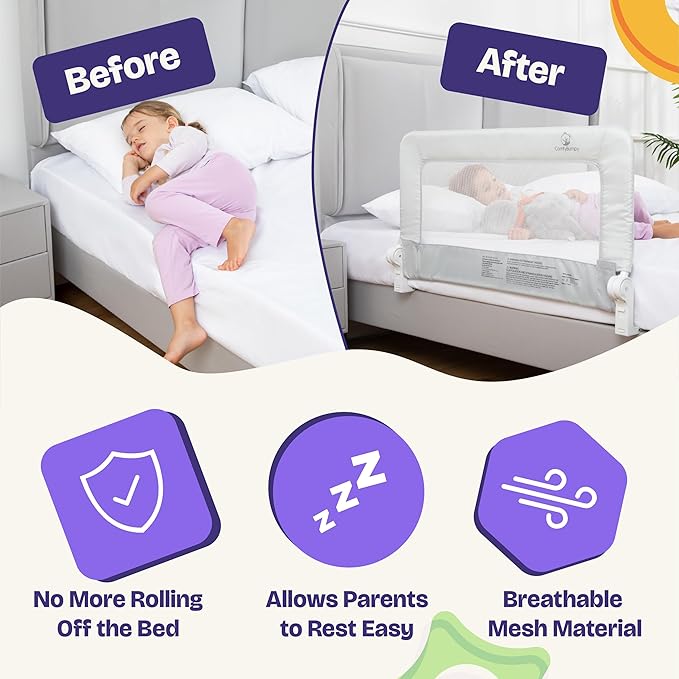 ComfyBumpy 2-Pack Bed Rail for Toddlers 35.5" L x 19.5" H | Toddler Bed Rails for Twin, Full & Toddler Mattress Size | Swing Down Rail Guard | Mattress Side Rail for Kids | Gray