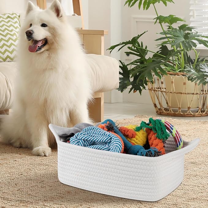 OIAHOMY 7L Woven Basket with Gift Bags and Ribbons, Gift Basket Empty for Baby Showers Birthday, Nursery Bin with Handles for Baby Room Living Room, Pet Toy Bins for Toy Organizer - White