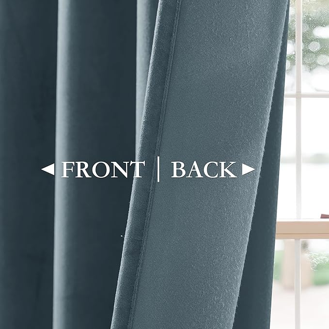 StangH Luxury Slate Blue Velvet Curtains 108 inch, Pinch Pleated Bedroom Curtains & Drapes with Hooks Privacy Thermal Insulated Floor to Ceiling Panels for Home Office, W40 x L108, 2 Panels