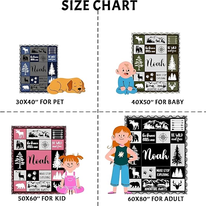 Personalized Baby Blankets with Name, Ships Next Day, Custom Baby Blanket with Letter Words, Soft Cozy Woodland Blankets, Gifts for Boys & Girls Kids Teen, Printed in USA