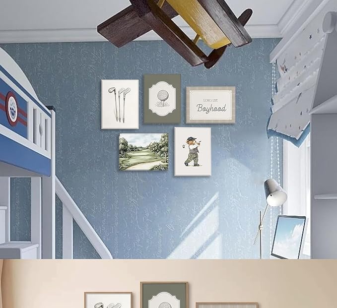 Vintage Nursery Wall Art Kids Room Canvas Wall Decor Animal Pictures Cute Duck and Woodland Bear Posters Neutral Floral and Sailboat Painting Print Artwork for Baby Boy Girl Room Playroom, Framed
