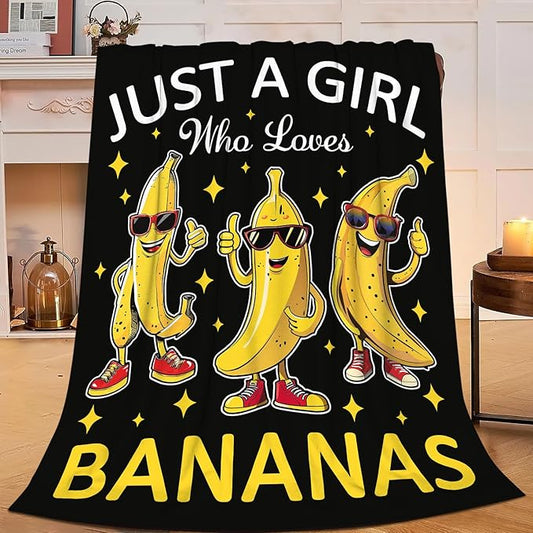 Banana Blanket Just A Girl Who Loves Bananas Throw Blanket Flannel Stuff Merch Cozy Decor Fleece Plush Fuzzy Warm Soft Lightweight Bedding Gifts for Women Men Girl Boy Couch 80"X60"