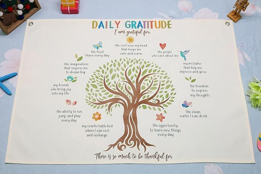 Mental Health Inspirational Rectangular Banner Flag Wall Decor Gift for Boy Girl Kids Teen,Classroom Therapy Office Homeschool Reading Room Decor-Daily Gratitude I am grateful-Birthday Christmas Gift