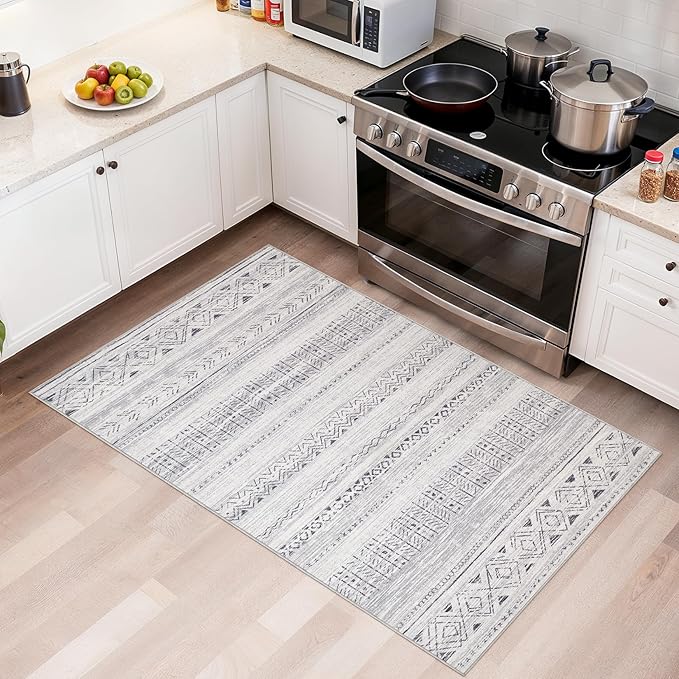 Area Rugs for Living Room Washable Living Room Rug Soft Neutral Indoor Floor Carpet Non-Slip Stain Resistant Modern Boho Rugs for Bedroom Dining Room Kids Room Nursery Office Home Dark Grey