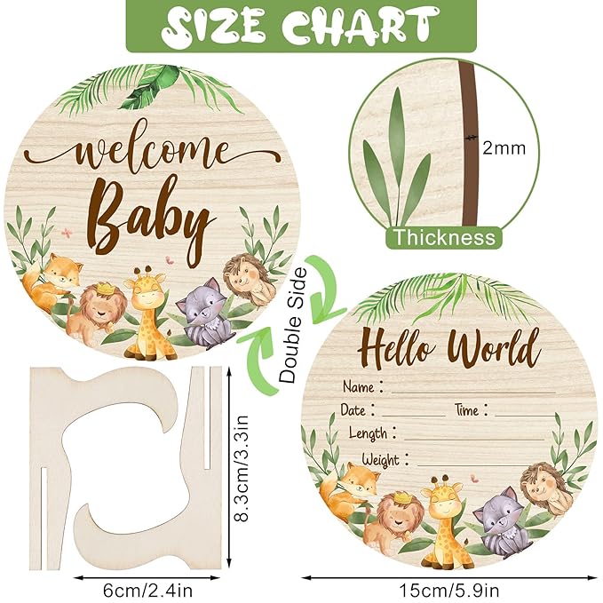 Wooden Baby Monthly Milestone Cards Double Sided Baby Birth Announcement Sign, Hello World Milestone Sign Discs Pregnancy and Baby Shower Gifts for Newborn Photo Props
