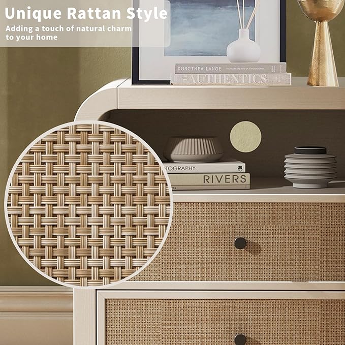 Oak&Sparrow 2 Drawer Tall Dresser for Bedroom, 23.6'' Rattan Dresser with Ample Storage, Boho Chest of Drawers, Thickened Curved Profile Design, Oak Dressers for Bedroom, Living Room