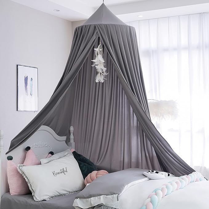 Kids Bed Canopy for Crib - Girls Nursery Canopy Hanging, Blocks Light, Dark Gray