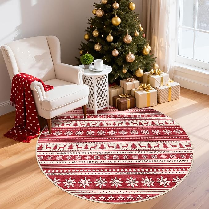 Area Rugs for Living Room Washable Living Room Rug Soft Neutral Indoor Floor Carpet Non-Slip Stain Resistant Modern Boho Rugs for Bedroom Dining Room Kids Room Nursery Office Home Red